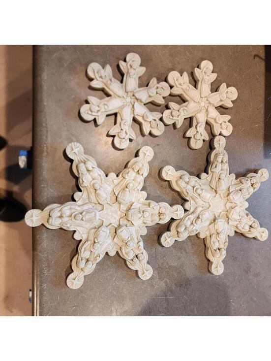 Other - 4 George Carruth Nativity Snowflake Plaques Cast Stone Angel Christmas Wall Art